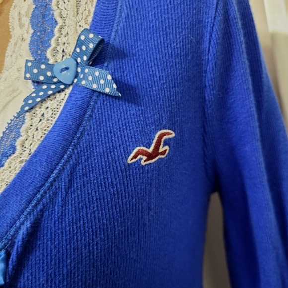 ♡ Y2K ♡ Hollister Bright Blue Henley Button Front Long Sleeve - Picture 8 of 10